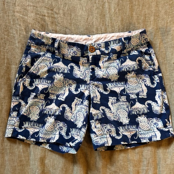 Lilly Pulitzer Jayne Shorts Deep Indigo Joy Ride Elephants Cotton Blue 7" Size 2 - Picture 9 of 12